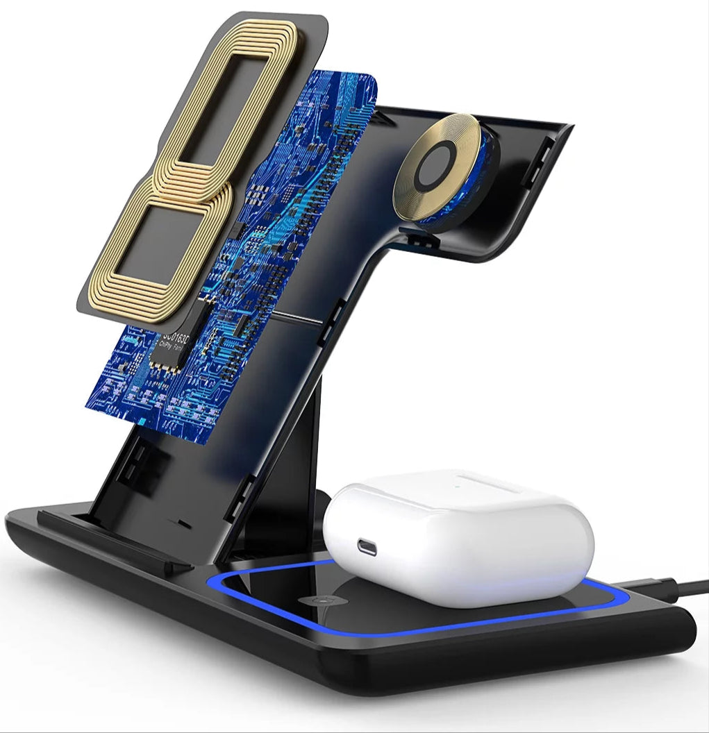 Wireless Charger, 18W Fast Iphone Charging Station for Iphone 16/15/14/13/12 /11/Pro Max/Plus, 3 in 1 Wireless Charging Stand for Iwatch Series SE 10/9/8/7/6/5/4/3, Airpods Pro/3/2 (W/ QC3.0 Adapter)