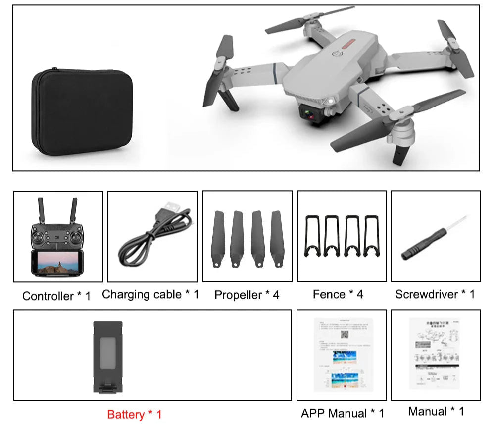E88 Pro Foldable Quadcopter Drone - WIFI FPV, HD 4K Camera, Altitude Hold